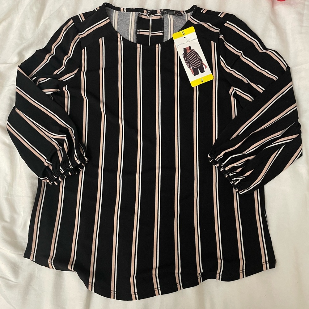 Adrianna Papell Women's Printed 3/4 Sleeve Yoke Detail Top